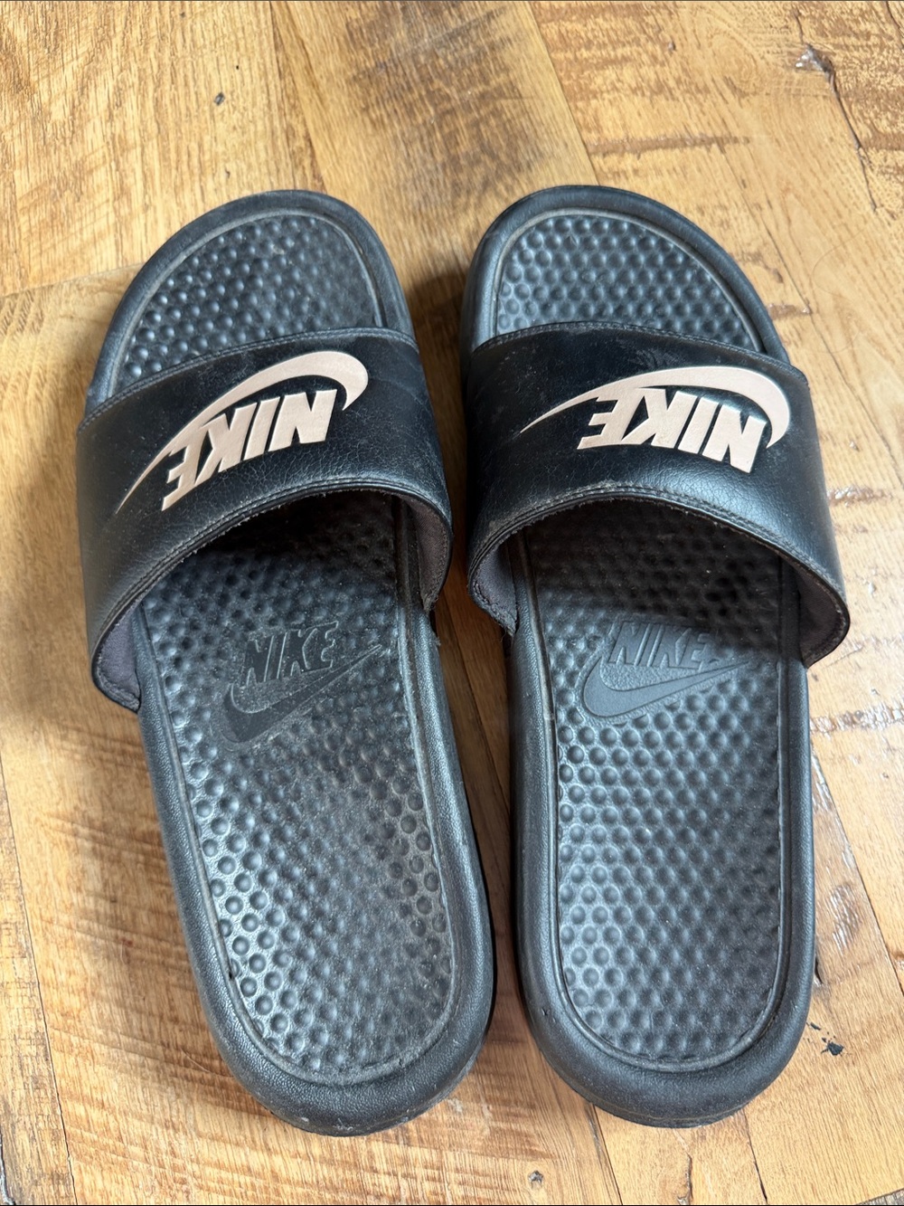 Nike Black Slides with Beige logo